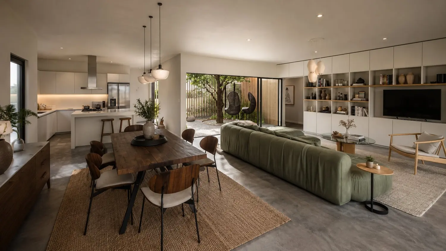 Living, comedor y cocina integrados